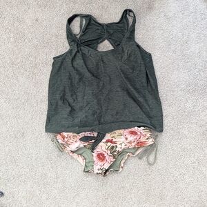 Green Tank Top and Floral Swim Set
